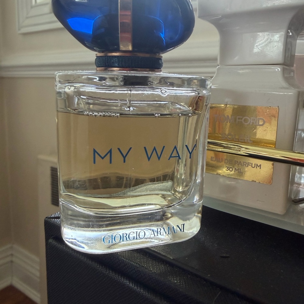 Giorgio Armani My Way Clear Bottle with Blue Cap and Gold Trim